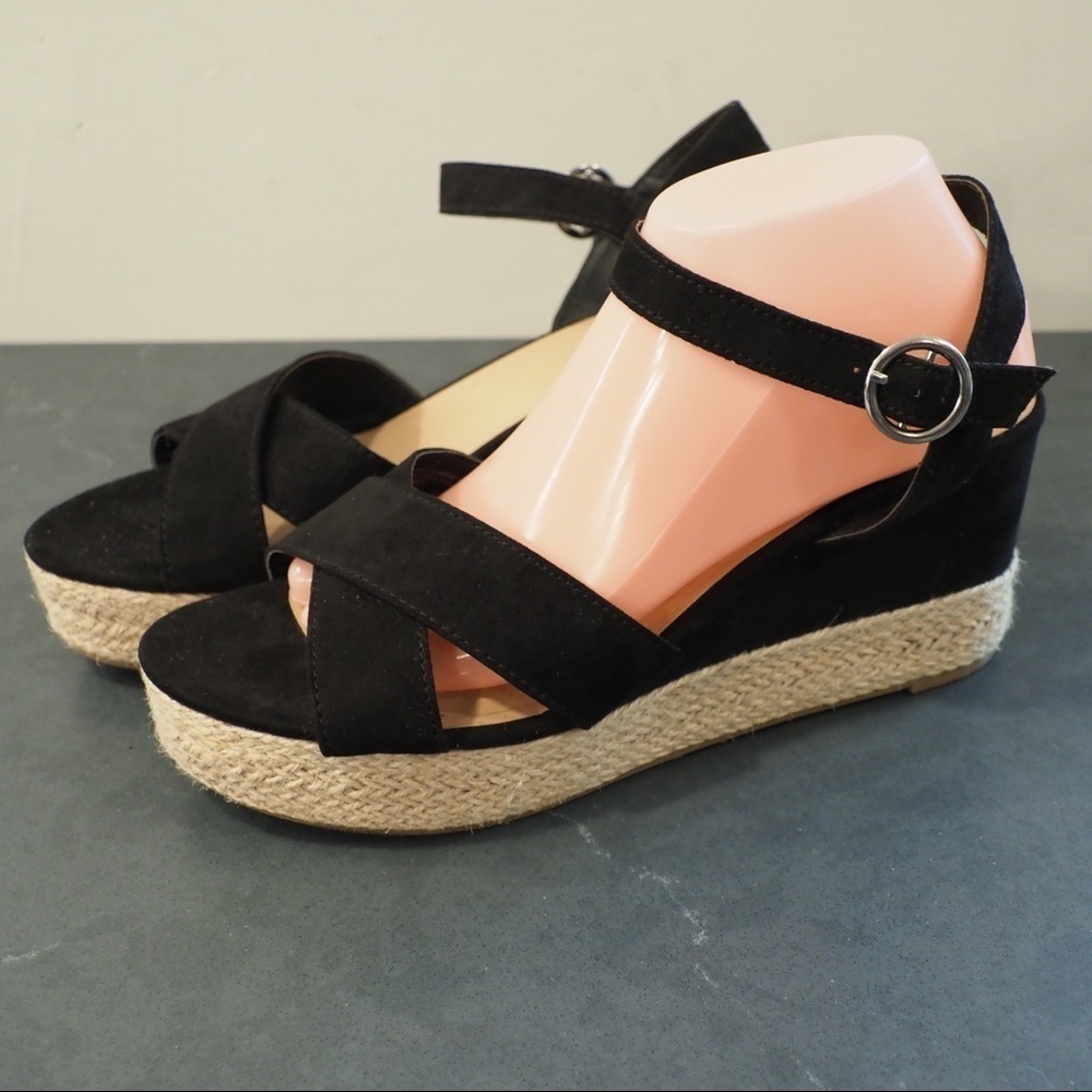 Big Buddha sz 10 black vegan fabric wedge espadrilles - Picture 4 of 15